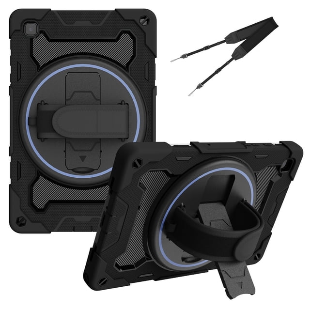 XYX 3in1 Rotating Stand Case for Samsung Galaxy Tab A7 10.4 inch SM-T500/SM-T505 with Hand/Shoulder Strap, Shockproof Rugged, Black