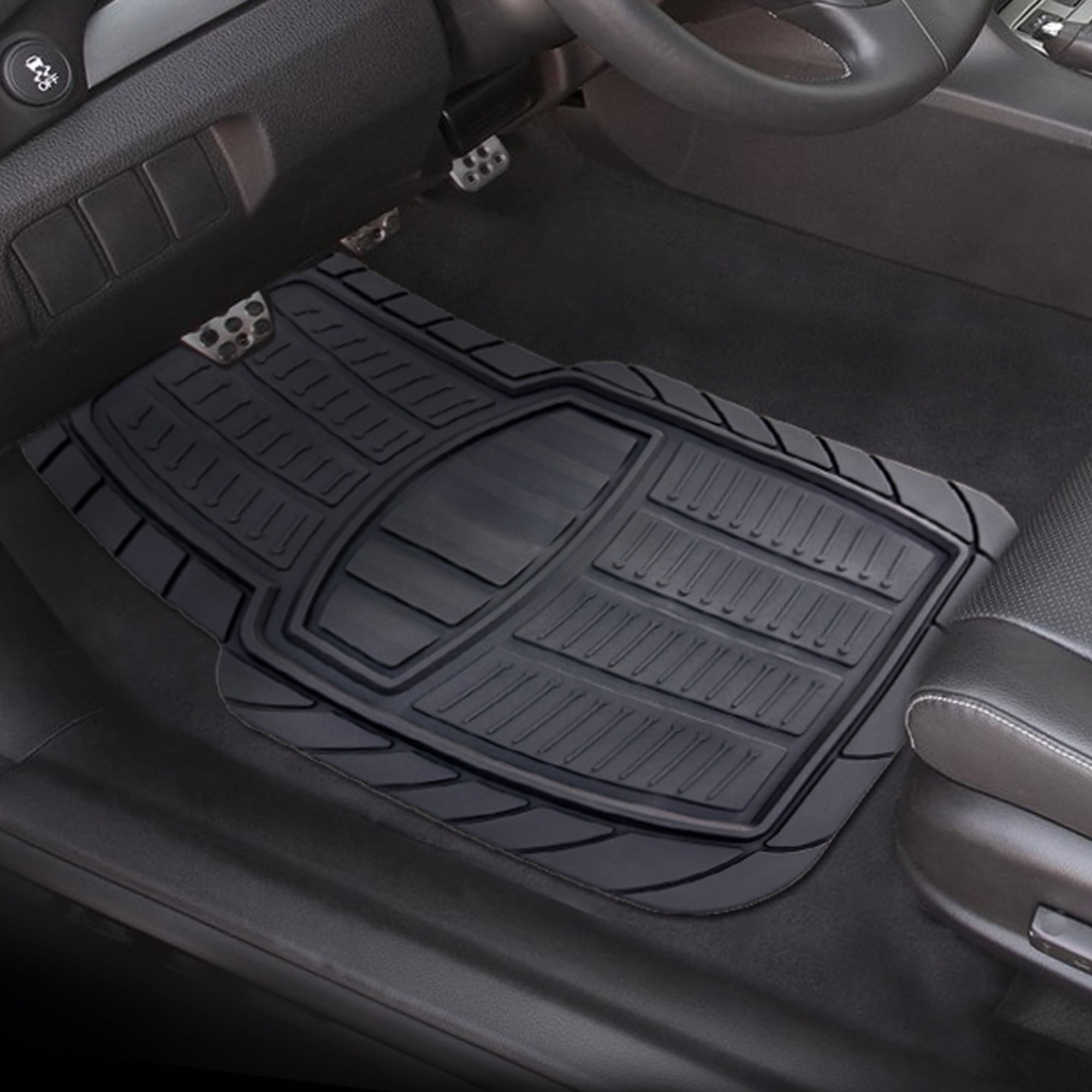 Rally 4-Piece Traditional Black All-Weather Rubber Floor Mat Set – Heavy Duty Universal Trim-to-Fit Car, SUV & Truck Mats