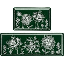 Floral Anti-Fatigue Kitchen Rugs Set of 2 Non Slip Waterproof PVC Kitchen Mat Cushioned Comfort Standing Kitchen Mats for Floor, Office, Home, Laundry, 17.3''''x28'''' 17.3''''x47'''', Green and White