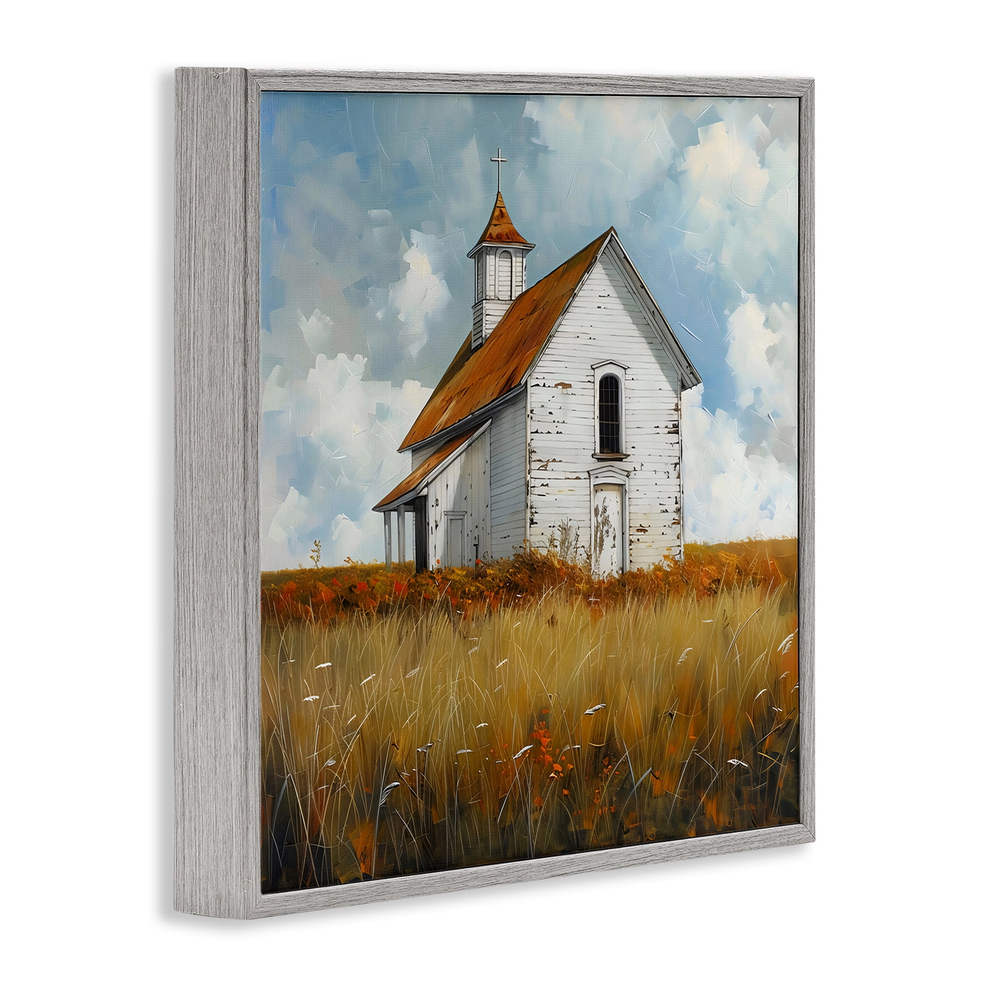 Stupell Industries Rustic Church in Field Gray Framed Giclee Art, design by Creative Studio