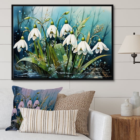 Designart "Forest Snowdrop Elegance I" Snowdrops Floater Framed Wall Decor