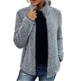 thumbnail image 6 of Yokua Women's Winter Fleece Jacket Plush Faux Fur Zipper Long Sleeve Stand Collar Coat with Pockets, 6 of 8