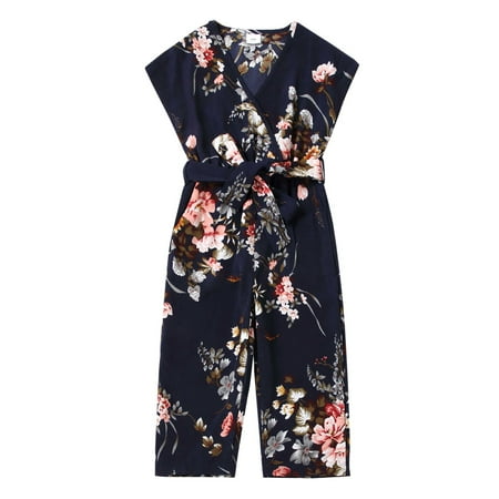 

Rovga Mommy And Me Sleeveless Floral Printed Romper Jumpsuit With Belt Family Matching Parent-Child Outfits Festival Family Clothing