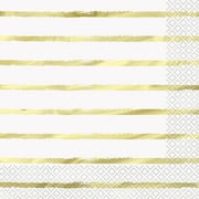Way to Celebrate! Gold Painted Stripes Paper Luncheon Napkins, 6.5in, 16ct
