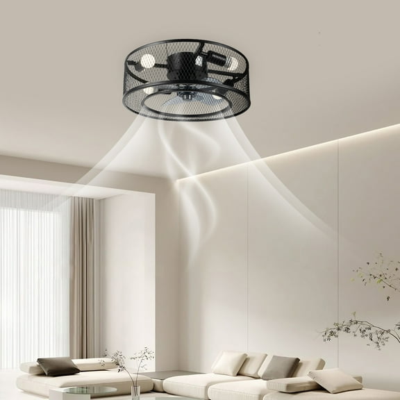 LED Ceiling Fan Light Living Room Semi Flush Mount Fan Lamp Remote 3-Speed for Living Rooms, Bedrooms