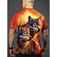 thumbnail image 2 of Big Bad Wolf King Men's 3D Printed Graphic T-Shirt - Vibrant Wolf and Flame Art, Short Sleeve Crew Neck, Breathable Summer Casual Style, Machine Washable Holiday Gift, Crew Neck Short Sleeve, 2 of 6