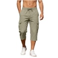 thumbnail image 2 of Oiangi Men's 3/4 Cargo Capris Elastic Waist Drawstring Hike Pants Baggy Open Bottom Summer Capri Pants with Multi-Pocket Gray L, 2 of 9