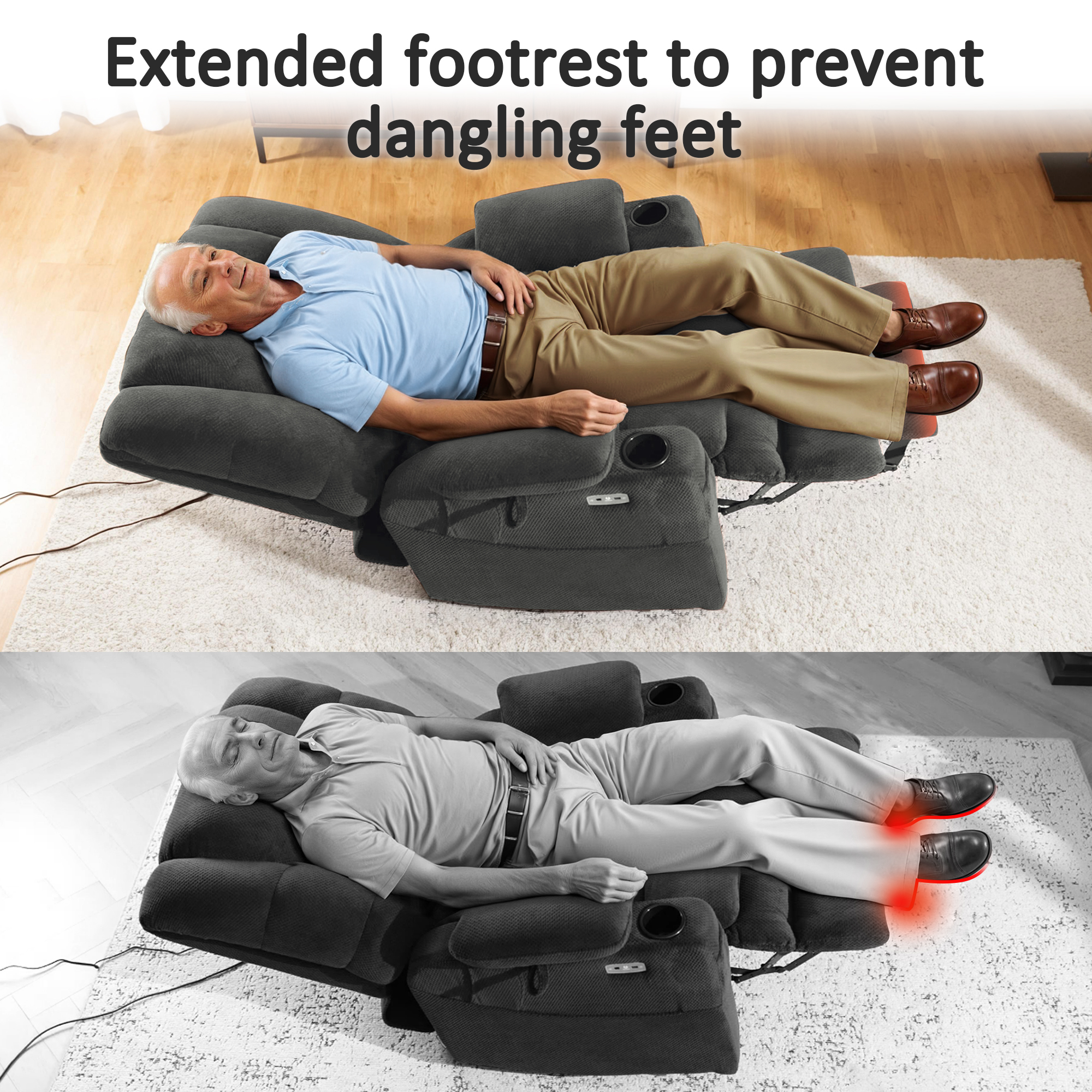 MCombo Triple Motor Power Lift Recliner for Elderly, Sleep Recliner Sofa with Adjustable Headrest, Fabric, Grey