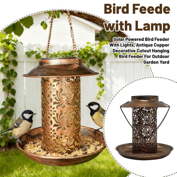 Solar Powered Hanging Bird Feeder With Light, Openwork Decor For Outdoor Garden Yard, 1-Pack Bird Feeding Station
