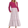 thumbnail image 1 of cfhntfmh Maxi Robes pour Femmes Automne Col Rond Manches Longues Robe Rayée Robe Tendance à Blocs de Couleur Robe de Détente avec Poches, 1 of 5