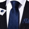 thumbnail image 3 of Set de Corbata Barry.Wang de Seda a Cuadros 150 cm con Pañuelo y Gemelos, 3 of 5