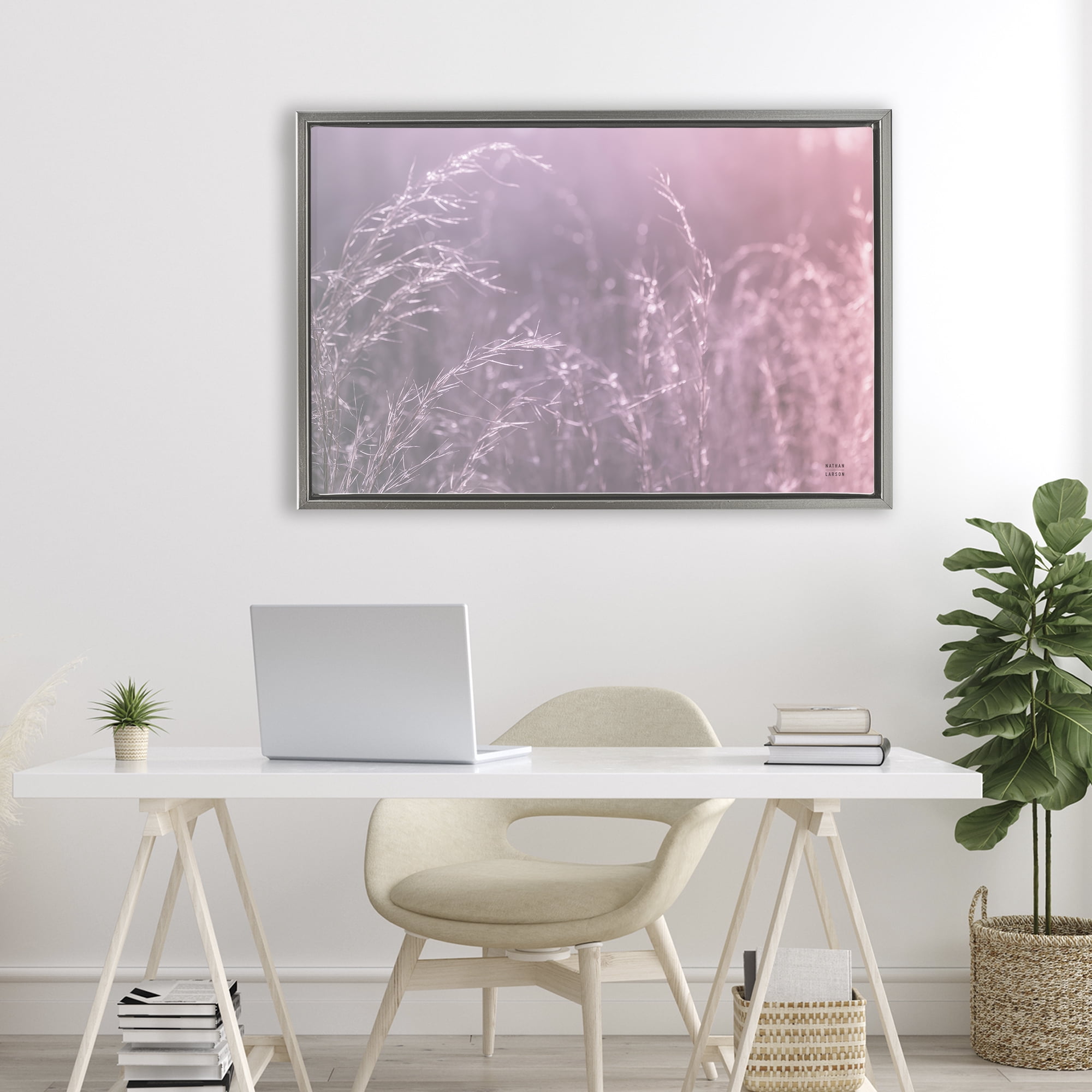 Stupell Industries Pink Meadow at Dawn Gray Framed Floater Canvas Wall Art, design by Nathan Larson
