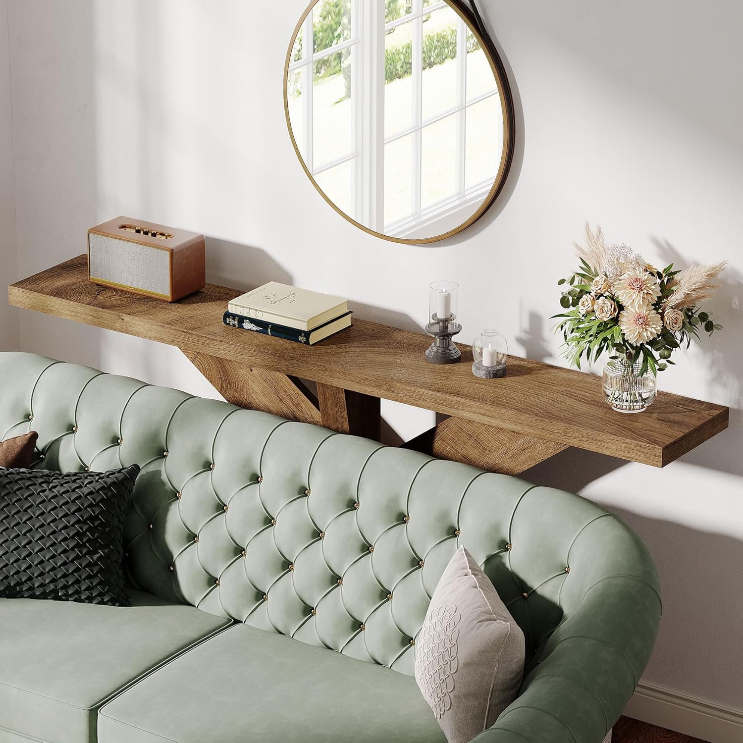 TribeSigns 70.9" Wood Sofa Table Behind Couch, Farmhouse Console Table for Entryway, Oak