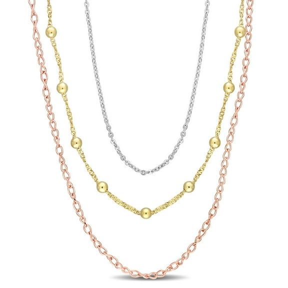 AMOUR Chain Necklace In 3-Tone 18k Gold Plated Sterling Silver, 19 In