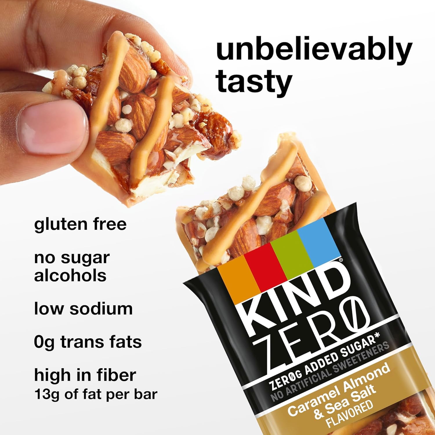 KIND ZERO Added Sugar Bars, Variety Pack, Dark Chocolate Nuts and Sea Salt, Peanut Butter, Caramel Almond, Keto Friendly Snacks, 15 Count