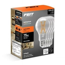 Feit Electric 3018658 75W A19 E26 Medium Equivalence Filament LED Bulb, Soft White - Pack of 4