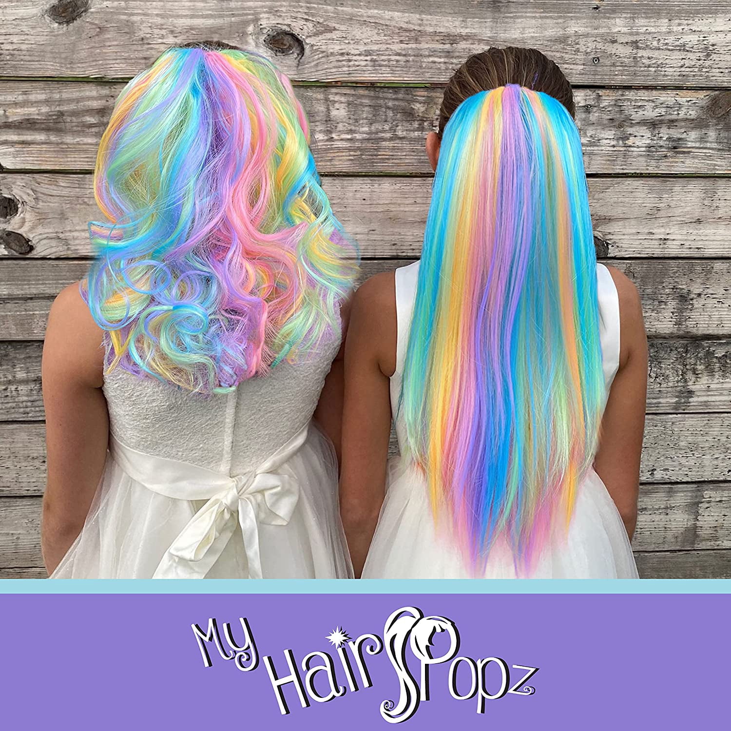 My Hair Popz Colorful Clip-in Hair Extensions for Kids - Rainbow Unicorn Hair Accessories for Girls