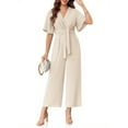 thumbnail image 5 of Summer V-neck Womens Wide Leg Jumpsuits Short Sleeve Tie Knot Front Long Romper, 5 of 7