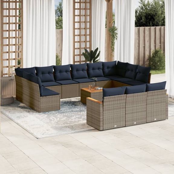vidaXL 14 Piece Garden Sofa Set with Cushions Grey Poly Rattan