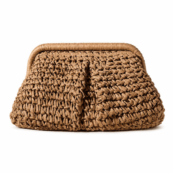 REMANLAND Women's Woven Frame Clutch Handbag, Tan