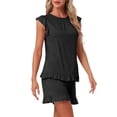 thumbnail image 4 of INSPIRAR CHIC Conjuntos de Pijamas de Dos Piezas para Mujeres con Mangas de Volantes y Pantalones Cortos L Negro, 4 of 5