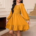 thumbnail image 2 of Teylalorva Girls Dresses (4-13), Sweet Puff Long Sleeve Bow Backless Tie-Up Dresses Crew Neck Fashion Outfit Summer Party Orange Size 8, 2 of 8