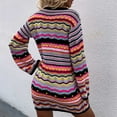 thumbnail image 6 of SCSAlgin Women Crochet Knit Mini Dress Long Sleeve Colorful Stripe Mesh Casual Sweater Dress Summer Beach Wear, 6 of 7