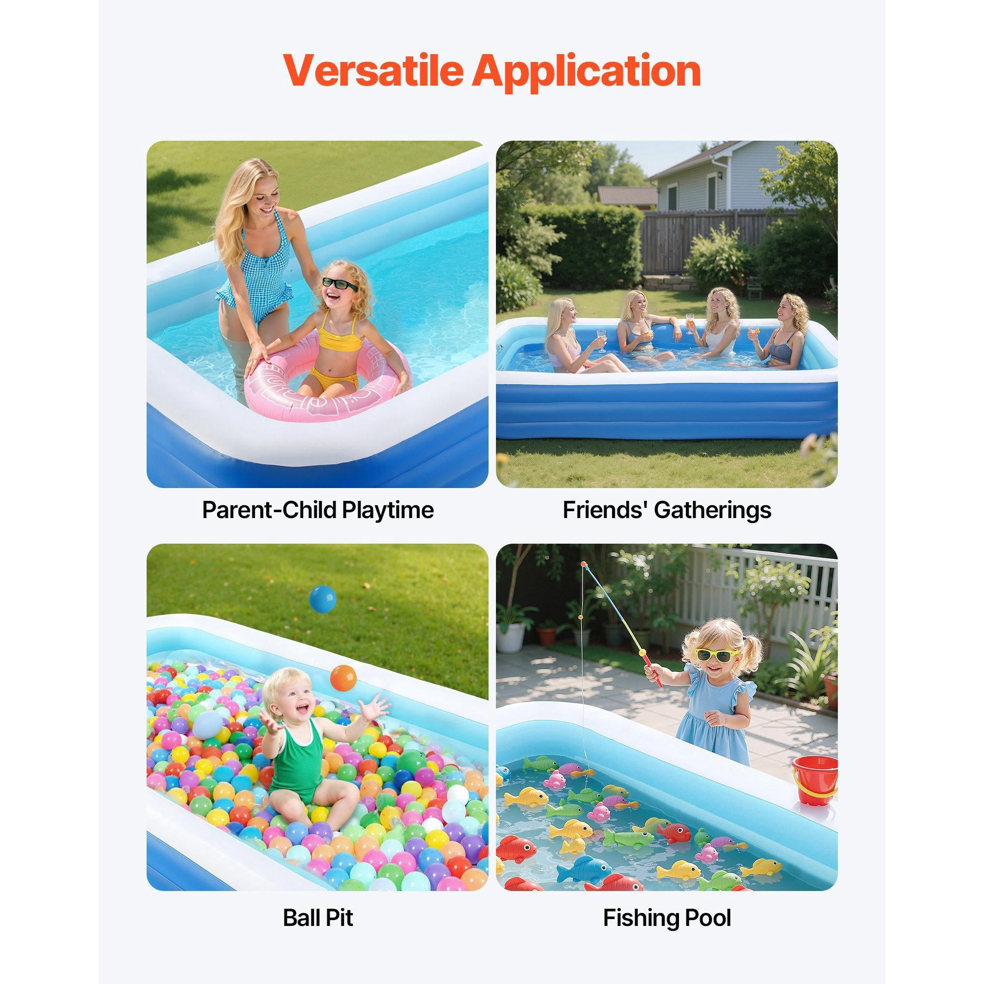 118 x 67 x 20 Inch Large Inflatable Swimming Pool, 3-Layer Rectangular Blow Up Pool for 4-5 People, Family Pool for Kids Adults Indoor Outdoor Summer Water Party, Blue White