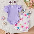 thumbnail image 4 of Outfits Baby Girl Summer Ribbed Short Sleeve Romper With Adjustable Straps Shorts Outdoor Toddler Girl Summer Clothes Purple 0 Months-3 Months, 4 of 7