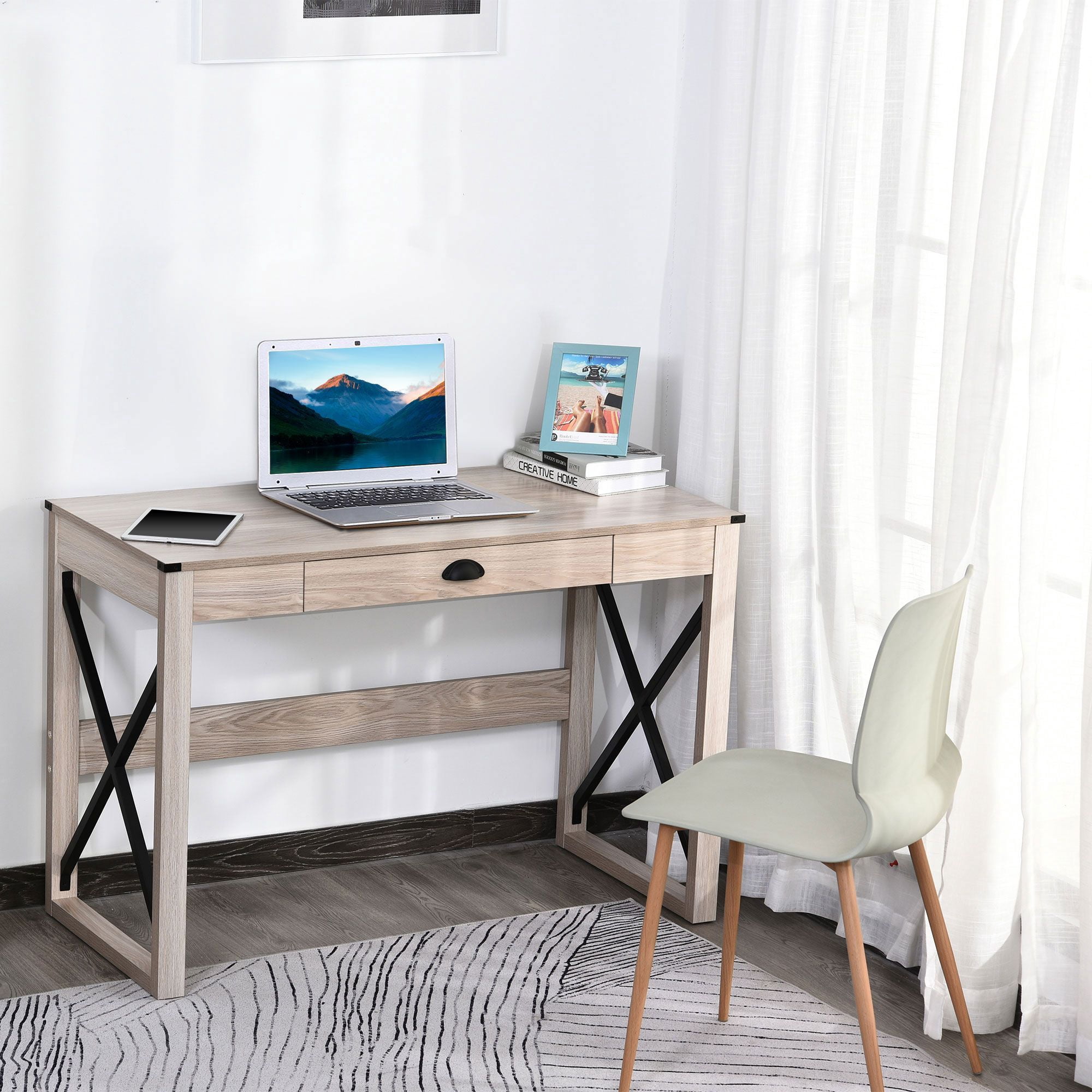 Rustic Writing Desk Farmhouse Home Office Computer Workstation with Drawer
