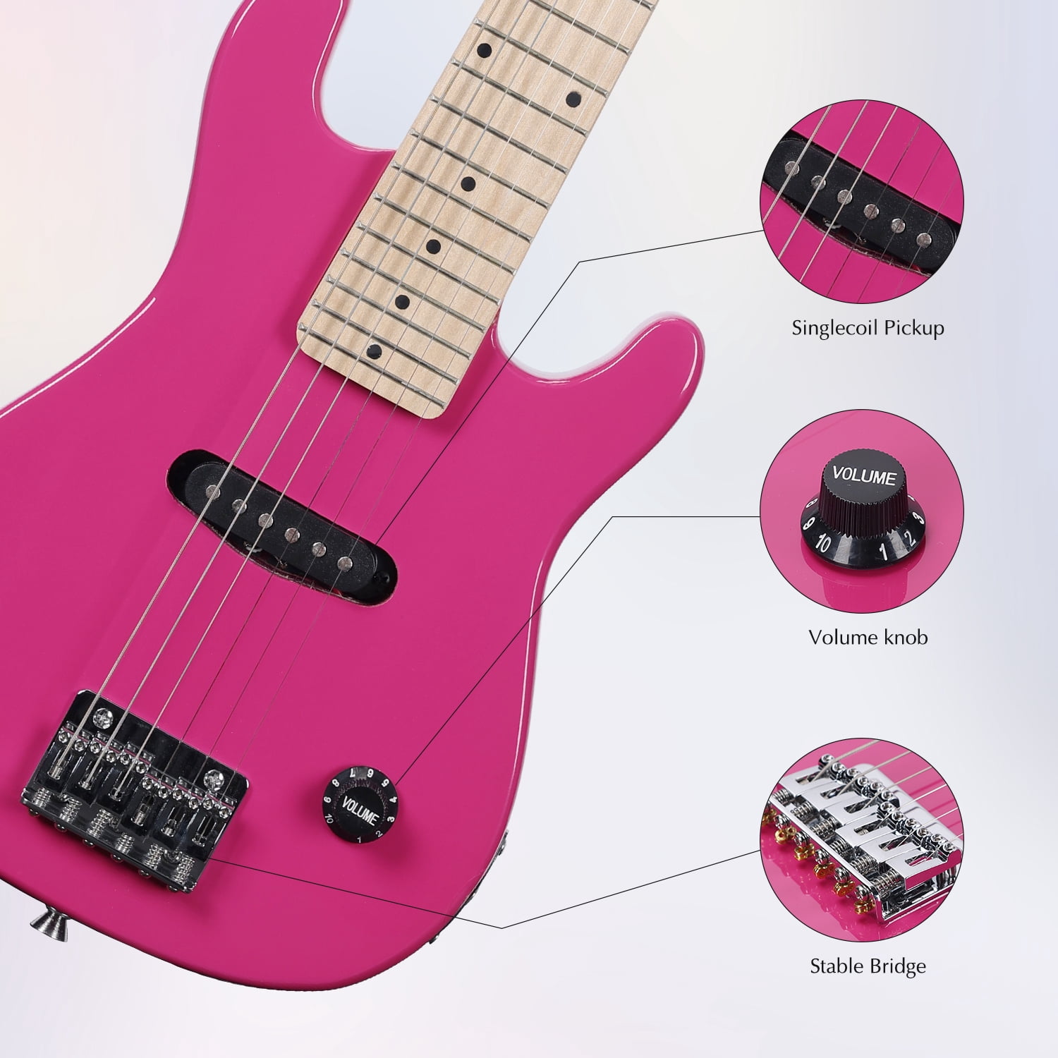ADM 30 Inch Kids Electric Guitar Beginner Kit, Junior 1/4 Size Mini Electric Guitar for Children with Amplifier-Rose