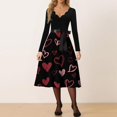 thumbnail image 2 of Valentines Day Dresses Fit and Flare Dress with Heart Print Pattern Waist for Women Vintage Black 3XL, 2 of 5