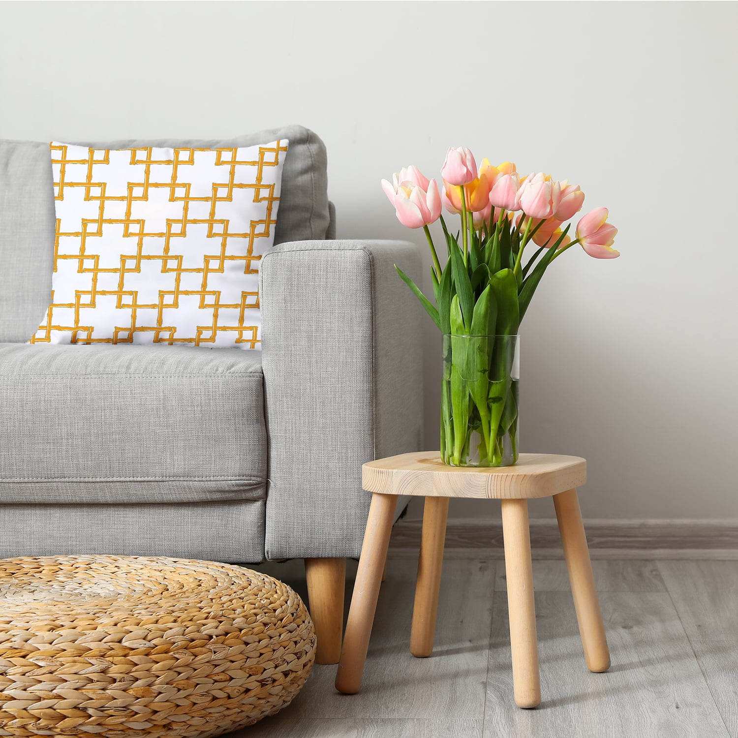 Simply Daisy 16 in x 16 in Mid-Century Yellow Mango Polyester Throw Pillow