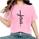 thumbnail image 1 of Camisetas de Cuello de Tripulación de Manga Corta para las Mujeres Cartas de Impresión de Pascua Camiseta de Manga Corta, Spandex de Poliéster, 1 of 5