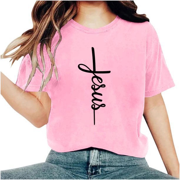 Camisetas de Cuello de Tripulación de Manga Corta para las Mujeres Cartas de Impresión de Pascua Camiseta de Manga Corta, Spandex de Poliéster