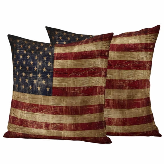 Vintage American Flag Outdoor Waterproof Pillow Covers, Farmhouse Shabby Retro Red Blue Decorative Square Throw Pillowcase Sofa Cushion Sham for Patio/Couch/Chair, 16"x16" 2 Pack