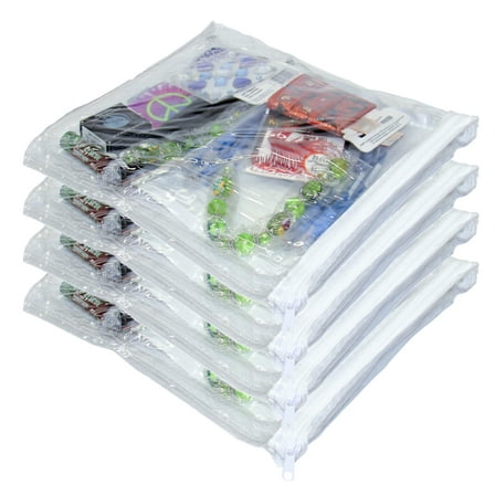 4-Pack Heavy Duty Vinyl Zippered See-Through Storage Bags (Clear) (9" x 11" x 1") for Jewelry, Shirts, Cosmetics, Arts & Crafts Supplies and Much More! 0.4 Gallon