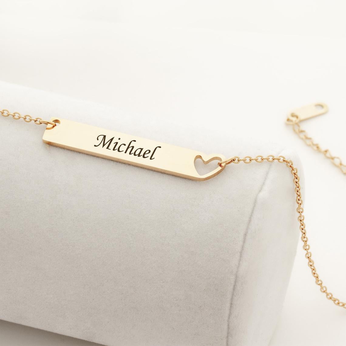 Personalized Birthday Day Gift for Wife Mom Women's Heart Bar Name Necklace Stainless Steel Gift for Girlfriend Fiancee Engravable Couples Free Gift Box Ships Next Day
