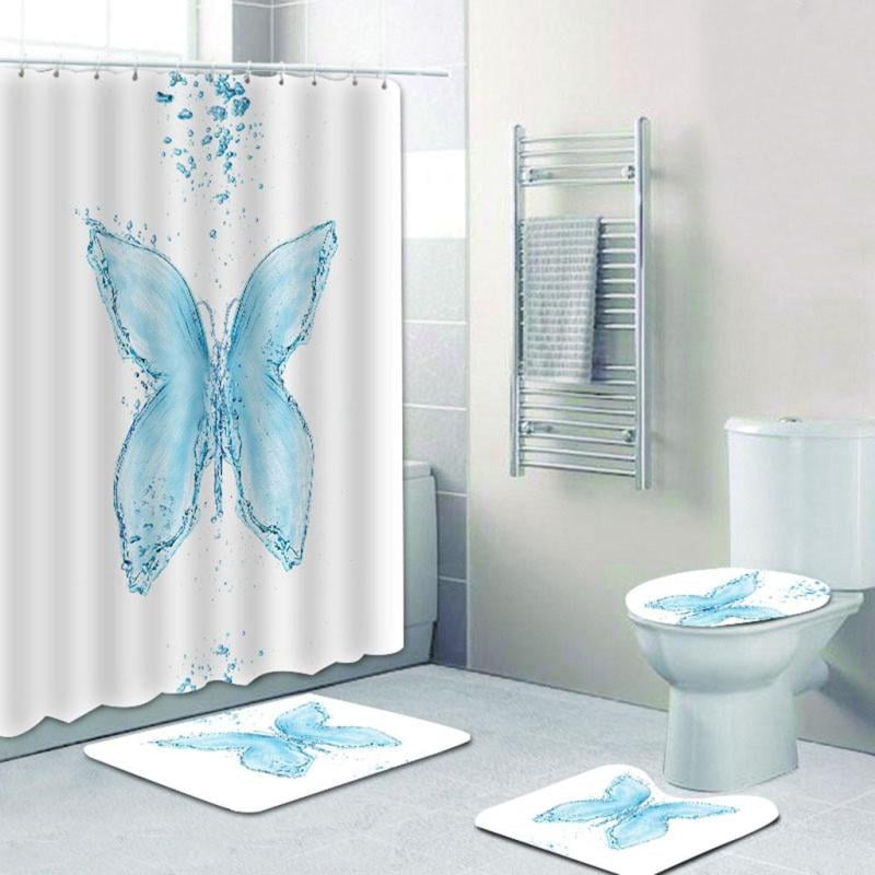 Details about   Animals Swan Fish Waterproof Shower Curtain Mat Non-Slip Toilet Cover Mat Set 