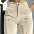 thumbnail image 4 of JUUNthy Womens Wide Leg Dress Pants, with Pockets Button High Waist Flat Front Velvet Office Business Palazzo Trousers Coffee 3XL, 4 of 16