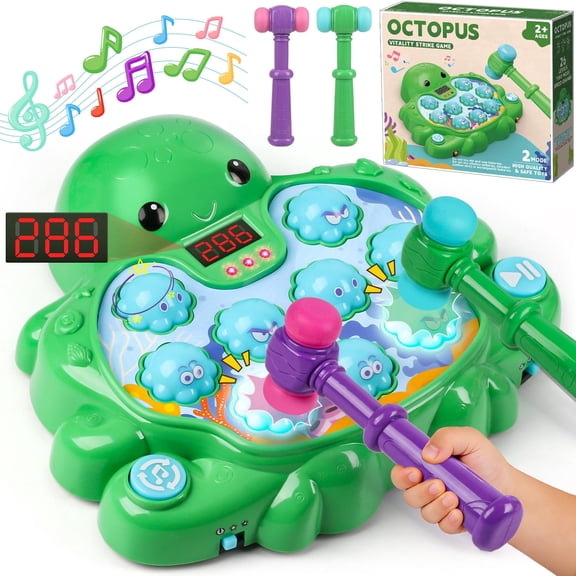 Huge Wave Toddlers Toys Whack a Mole Game for Ages 2-4 Years, 2 Modes and 2 Hammers, Interactive Educational Toy with Sound and Light, Birthday Gift for Toddler Boy and Girls