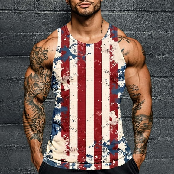 UVEASISHA Patriotic Shirts for Men USA Flag Print Summer Tank Tops Memorial Day Sleeveless Workout Shirt Big and Tall 4th of July Muscle Tanks Navy 4XL