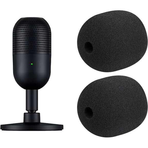 SOULWIT 2Pcs Microphones Pop Filter for Razer Seiren V3 Mini USB, Protective Mic Cover Windscreen Foam - Black