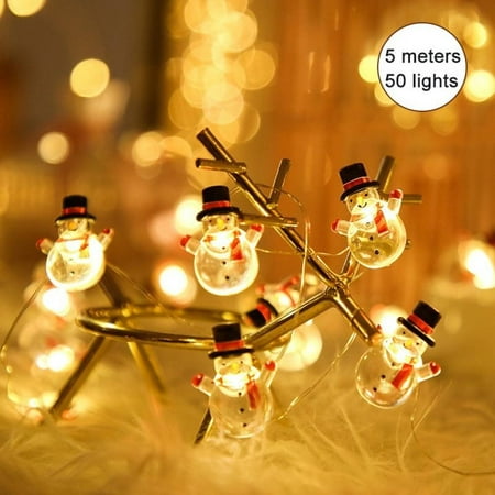 

Sonbest 5M Cute Christmas Tree Led String Copper Wire 50 Lights Santa Claus Snowman Decorative Lamp for Home Party Wall Door Night Light Snowman