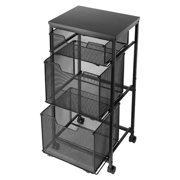 KFFKFF 3-Tier Mobile File Cart with Wheels and Drawers, Large Storage Organizer for Home Office, Under Desk Hanging File Folder Holder, 45 lbs / 20.5 kg Max Load, Black