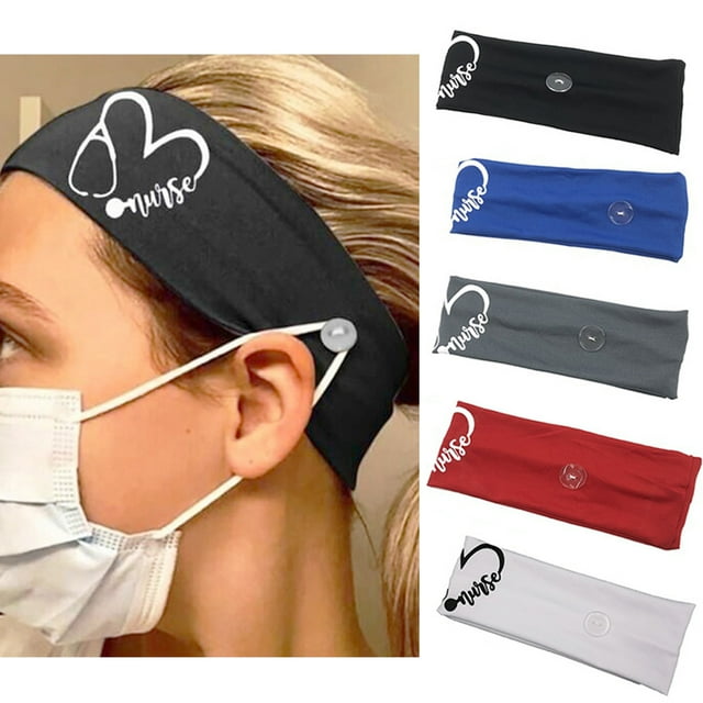 Meidiya - Diadema elástica con forma de corazón, suave y transpirable, con botones, para entrenamiento, deportes, enfermeras, yoga, accesorios para el cabello para mujeres y niñas