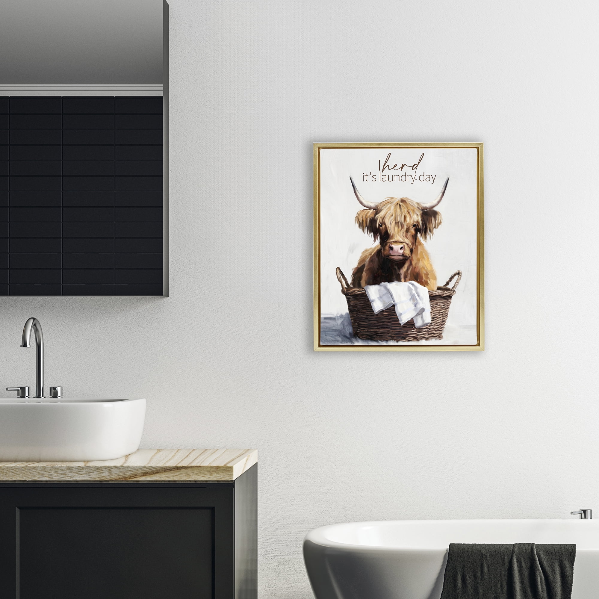 Herd It's Laundry Day Gold Framed Floater Canvas Wall Art, design by Kim Allen