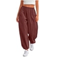thumbnail image 2 of Ayolanni Solid Pants for Women Flowy High Waist Straight Jogger Pants Business Lounge Workout Wine Trousers with Pockets L, 2 of 7