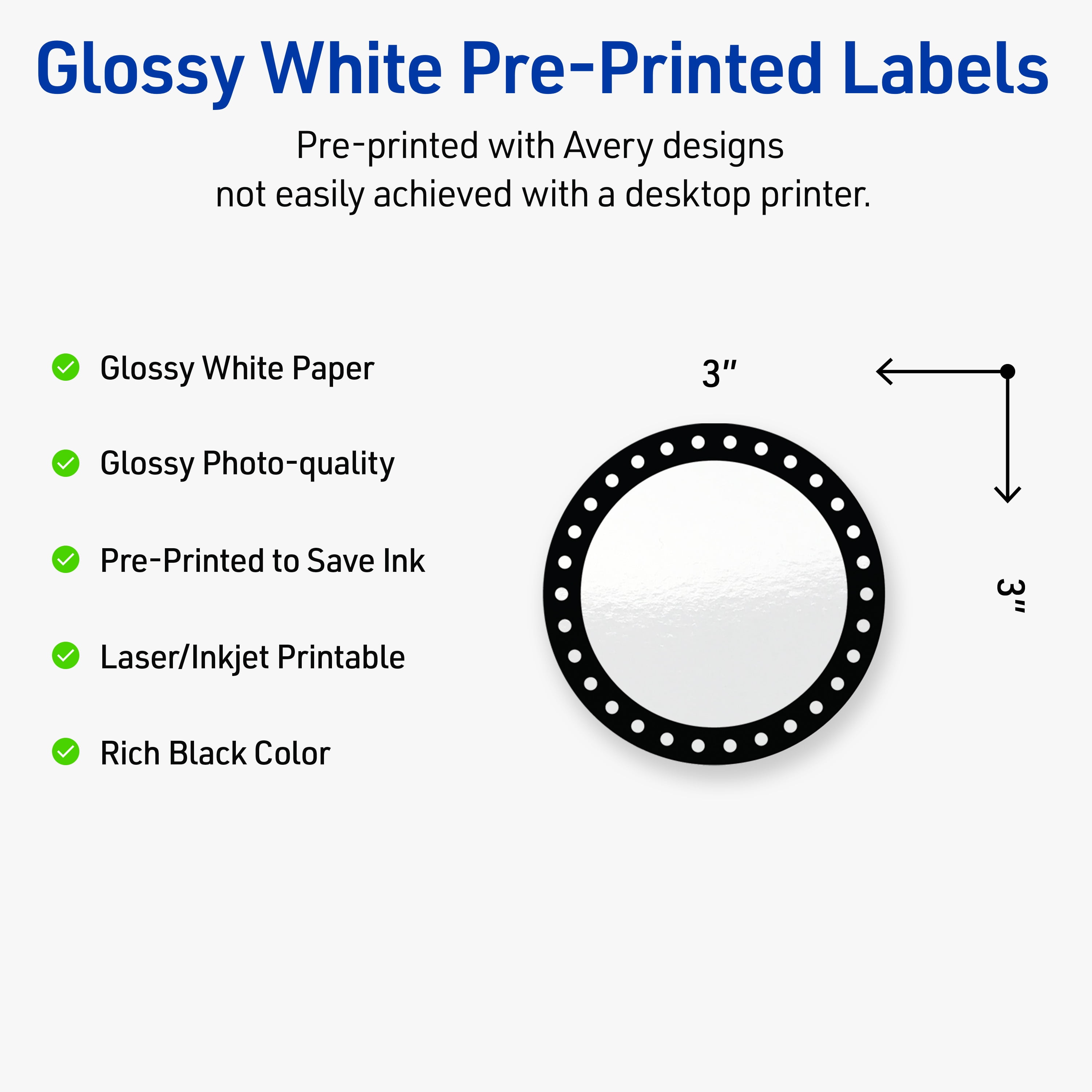Avery 3" Diameter Labels, Black and White Polka Dots, 60 ct, Glossy, Black & White Polka Dots