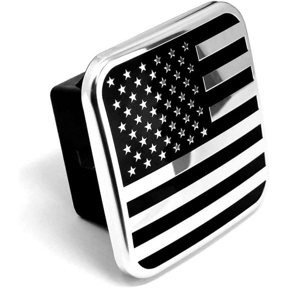 MULL USA Flag Metal Hitch Cover Plug (Fits 2.5" Receiver, Chrome)